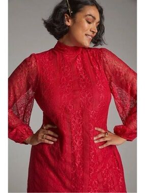 NWT Anthropologie Maeve Red Open Back Lace coquette girl spring Mini Dress 10P